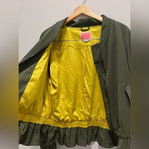 KATE SPADE Twill Flounce Bomber IN OLIVE - Large - Picture 3 of 7